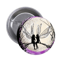 Silhouette féerique crépusculaire de fée d'insigne pin's avec agrafe