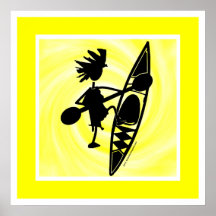 Silhouette joyeuse de canoë de kayak affiche