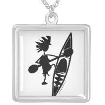 Silhouette joyeuse de canoë de kayak pendentif