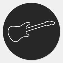 Silhouette noire et blanche de guitare électrique autocollants