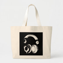Silhouette noire et blanche d'écouteur sac en toile