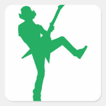 Silhouette verte de joueur de guitare autocollant carré