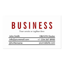 Simple Plain Red Title OB/GYN Business Card