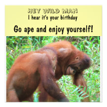 Singe allante d'anniversaire d'homme sauvage invitations personnalisables