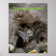 Singe fou de cheveux trop d'affiche de café