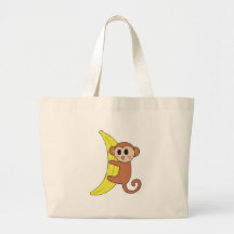 singe mignon de bébé sur la banane sacs de toile