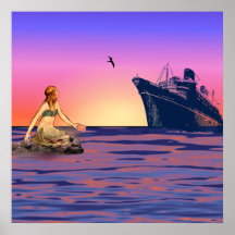 Sirène au coucher du soleil posters