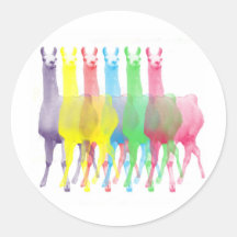 six lamas dans six couleurs de lama autocollants ronds