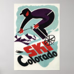 Skieur noir et par pourpre vêtu poster