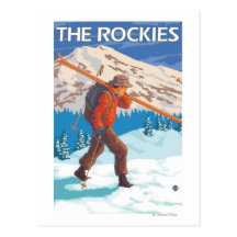 Skis de transport de neige de skieur - les Rocheus Cartes Postales