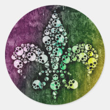 Skull Fleur De Lis Autocollant Rond