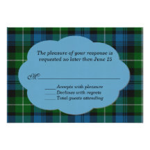 Sky Blue & Green Lamont Tartan Plaid RSVP Card