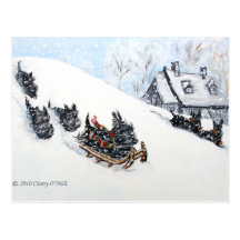 Sledding écossais de terriers carte postale