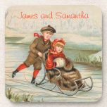Sledding vintage d'enfants sous-bocks