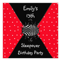 Sleepover d'anniversaire de taches noires rouges d invitation