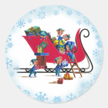 SLEIGH et les ELFES de PÈRE NOËL par SHARON SHARPE Adhésifs Ronds