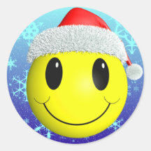 Smiley de Père Noël Autocollant Rond