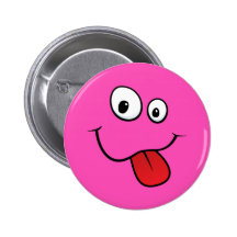 Smiley maladroit drôle collant sa langue, rose pin's
