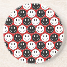 Smiley noirs et blancs dessous de verre