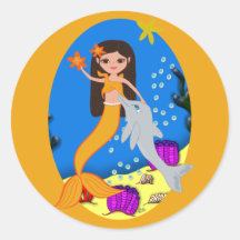 Sofia l'autocollant orange de sirène et de dauphin