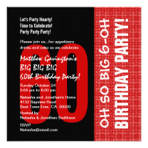 soixantième B205 rouge d'anniversaire et noir mode Invitations