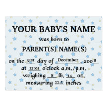 Son une carte postale de faire-part de naissance d