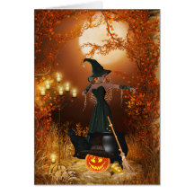 Sorcière de Halloween d'automne Carte De Vœux