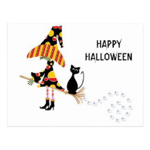 Sorcière et chat heureux de Halloween Carte Postale