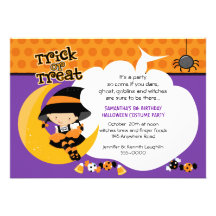 Sorcière sur l'anniversaire de Halloween de lune Invitations