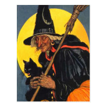 Sorcière vintage avec le chat noir cartes postales