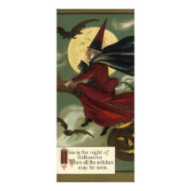 Sorcière vintage de Halloween montant un balai et  Carte Double Customisable