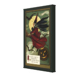 Sorcière vintage de Halloween montant un balai et  Impression Sur Toile