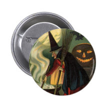 Sorcière vintage de Halloween remuant le chaudron  Badge