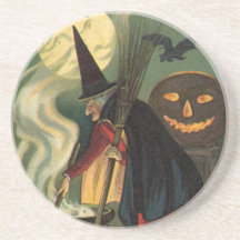 Sorcière vintage de Halloween remuant le chaudron  Dessous De Verres