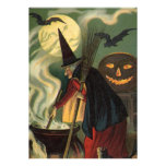 Sorcière vintage de Halloween remuant le chaudron  Faire-parts