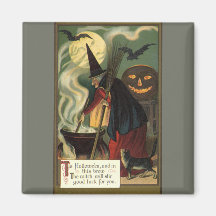 Sorcière vintage de Halloween remuant le chaudron  Magnets Pour Réfrigérateur