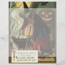 Sorcière vintage de Halloween remuant le chaudron  Prospectus Avec Motif