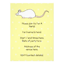 Souris de blanc d'animal familier. Fond jaune de p Cartons D'invitation Personnalisés