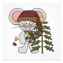Souris de Noël décorant l'arbre Invitation Personnalisée