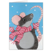 Souris heureuse dans la carte de Noël de neige