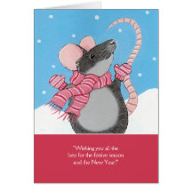 Souris jouant dans la carte de fête de saison de n