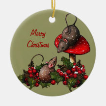 Souris, Noël : Champignon, neige : Art Ornement