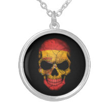 Spanish Flag Skull on Black Necklace