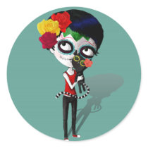 Spooky Dia de Los Muertos Girl autocollants