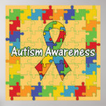 Square Puzzle Ribbon Autism Awareness Posters