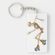 Squelette sur des patins de rouleau porte-clefs