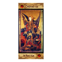 St Michael vainquant la carte de prière de diable Double Carte