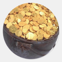 St Patrick et - pot d'or Autocollant Rond