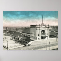Station de train des syndicats, cru 1910 d'Omaha Affiches