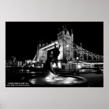 Statue de fille et de dauphin et pont de tour poster